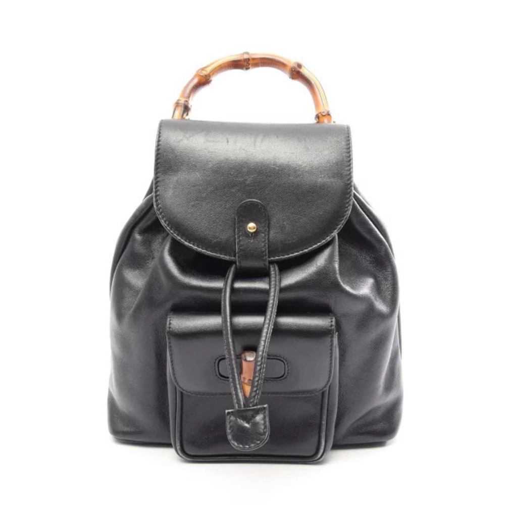 Gucci Bamboo Backpack Rucksack Daybag Leather Black